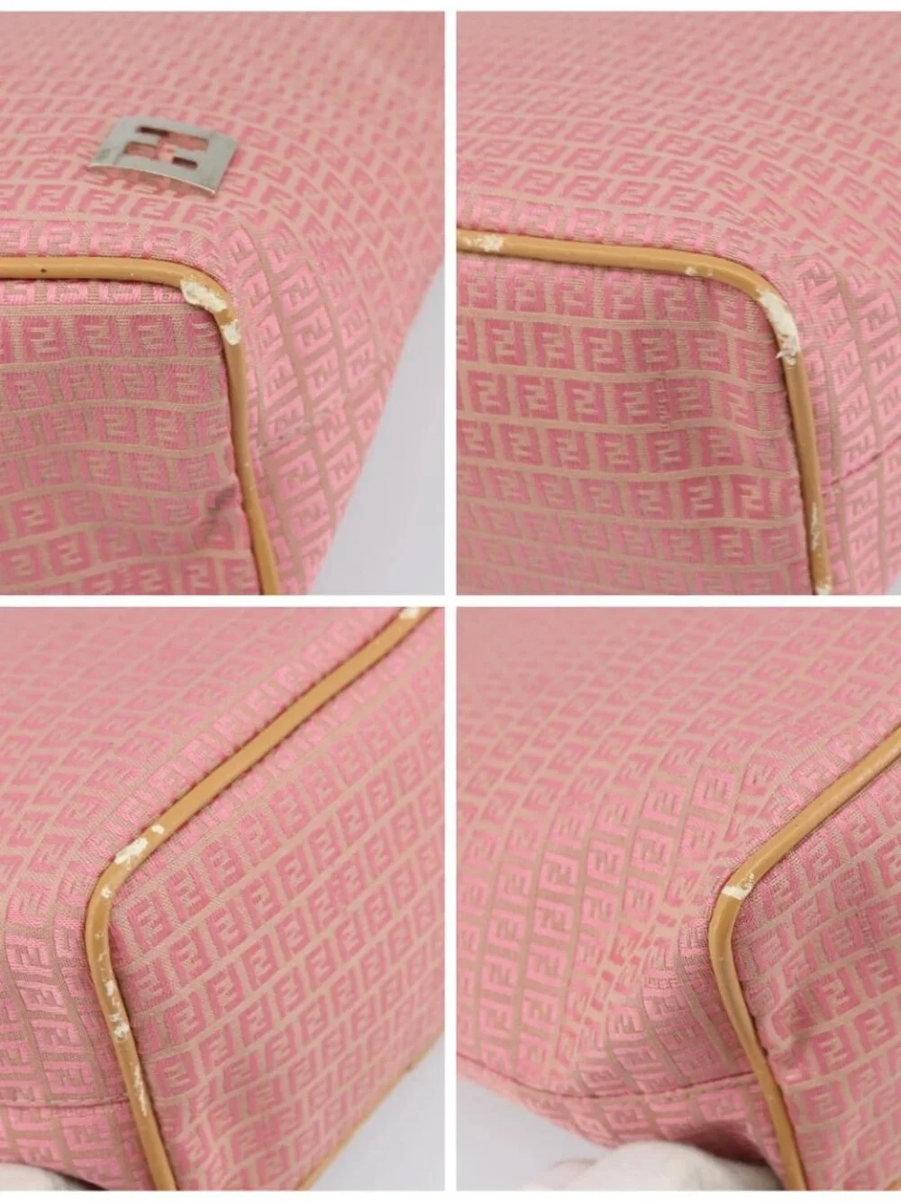 FENDI Zucchino Canvas Tote Bag Pink Silver - Picture 14 of 16